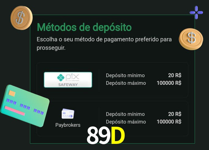 O cassino 89D oferece uma grande variedade de métodos de pagamento